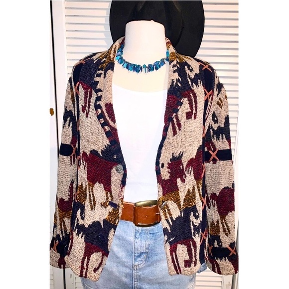 Vintage Sandy Starkman Blazer South Western style horse pattern equestrian L - Picture 1 of 8